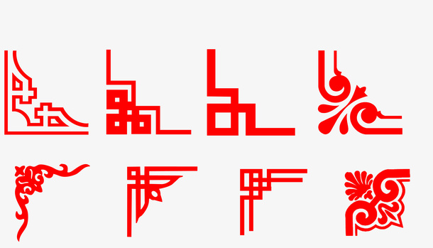 中式红色复古边框装饰免抠