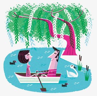 卡通湖中划船免抠