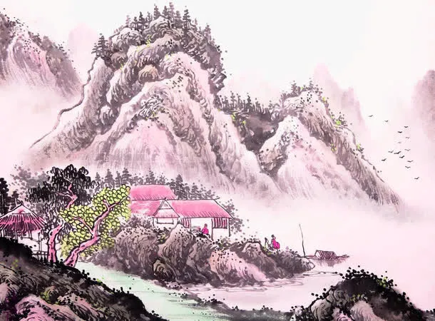 唯美山水画绘画免抠