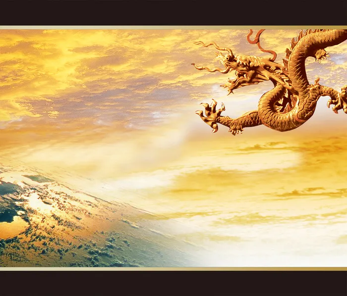 中国风云海龙纹图腾金色背景素材高清