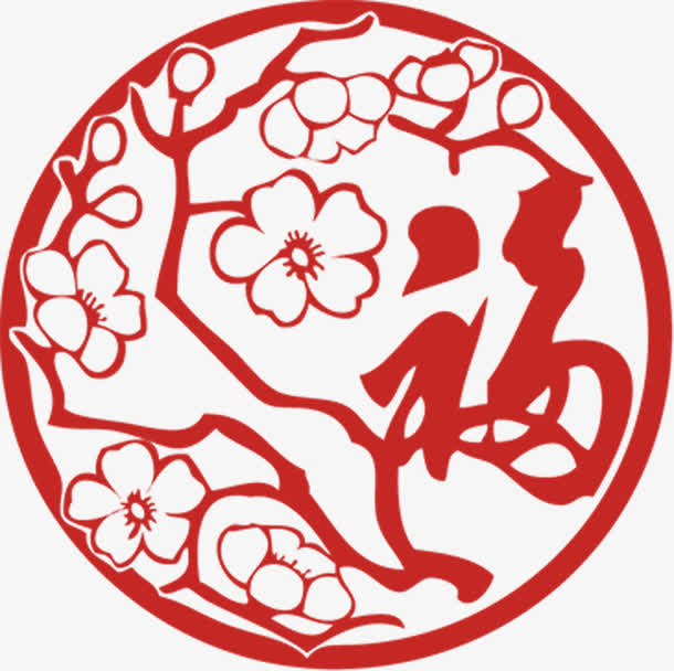 桃花图案和福字简图免抠