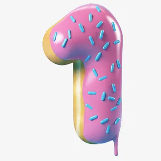 紫色数字1高清免抠甜甜圈卡通可免抠