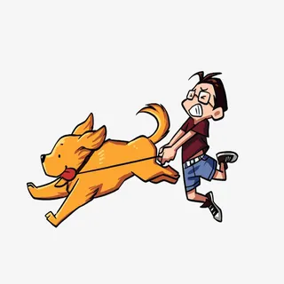 卡通被狗拉着跑的小孩素材免抠