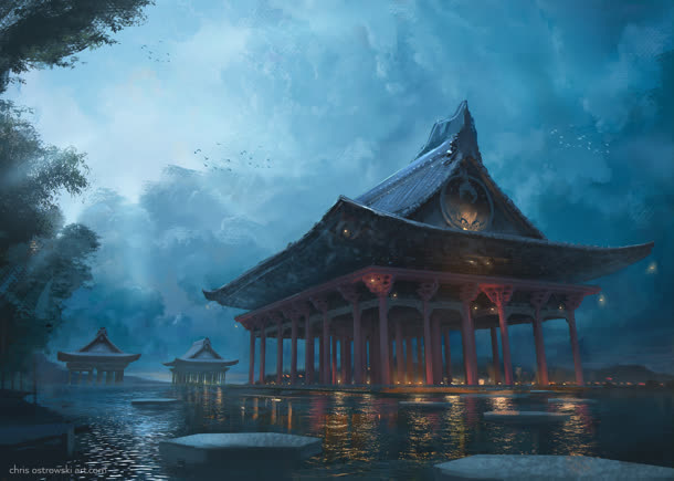蓝色天空中国风凉亭免抠