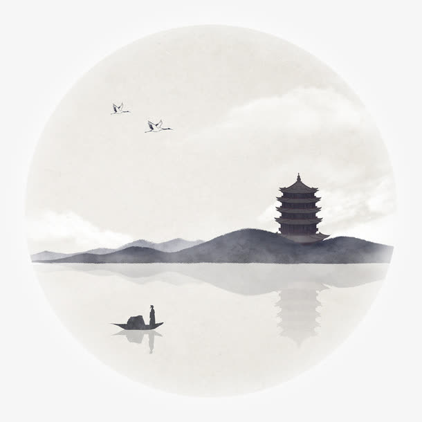 中国风江面风景免抠