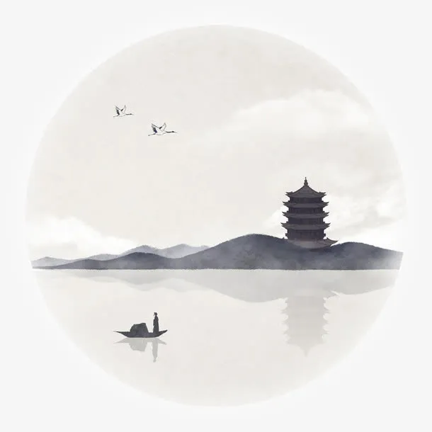 中国风江面风景免抠