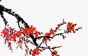 古风国画红色梅花免抠