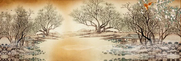 桃花源山水画背景banner高清