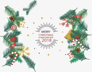 松树枝雪花圣诞花纹边框免抠