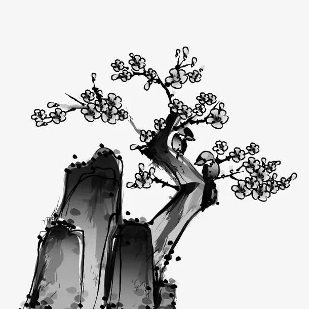 水墨画山梅花树免抠