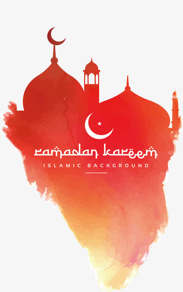 橘红色水彩教堂海报免抠