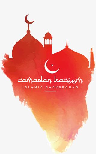 橘红色水彩教堂海报免抠