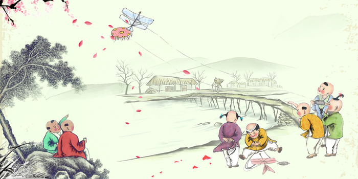 中国风淡雅意境风筝节海报背景素材高清