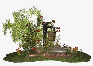 春天木桶压水井装饰免抠