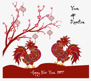 两只民族风花纹公鸡花卉灯笼免抠