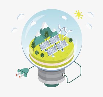 风能发电创意3D插画免抠