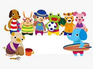 动物狂欢会卡通公告板免抠