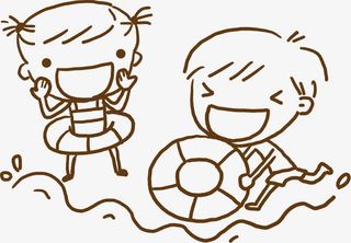 卡通手绘小人物海边游泳免抠