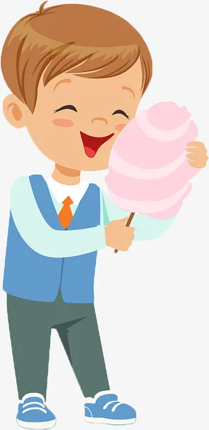 卡通小孩吃棉花糖免抠