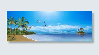 蓝色海水夏威夷海滩手绘人物免抠