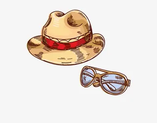 卡通牛仔帽和墨镜免抠