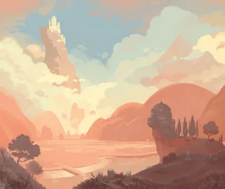 粉红色天空河流山峰免抠