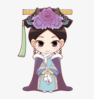 穿着古代格格装的卡通小女孩免抠