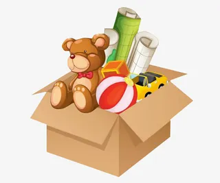 卡通装满玩具的瓦楞纸盒免抠