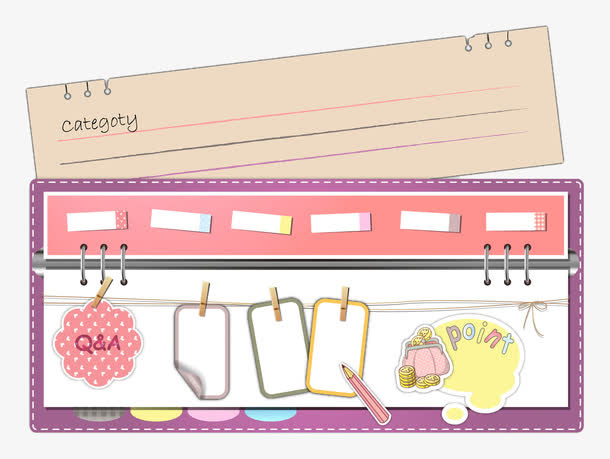 粉色手绘便条活页夹免抠