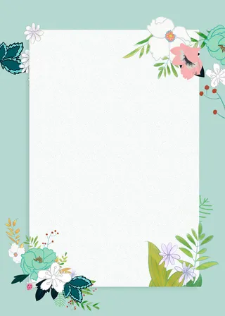 青色小清新插画花朵新品上市背景素材高清