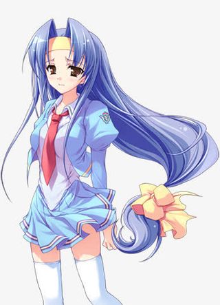 手绘蓝发学生装女孩免抠