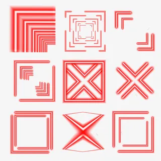 红色四边形霓虹光效免抠