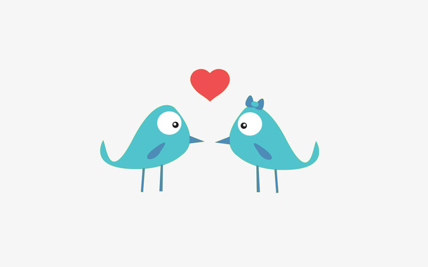 手绘卡通情侣心鸟免抠