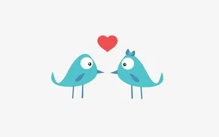 手绘卡通情侣心鸟免抠