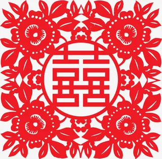 红色中国风双喜剪纸免抠