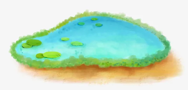 卡通手绘绿色的池塘免抠