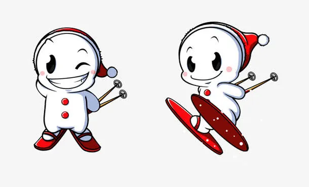 卡通滑雪雪人免抠