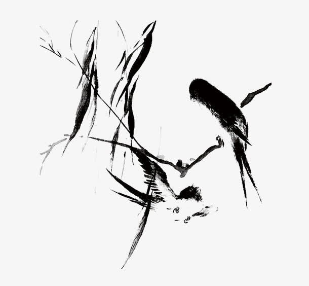 水墨画柳条免抠