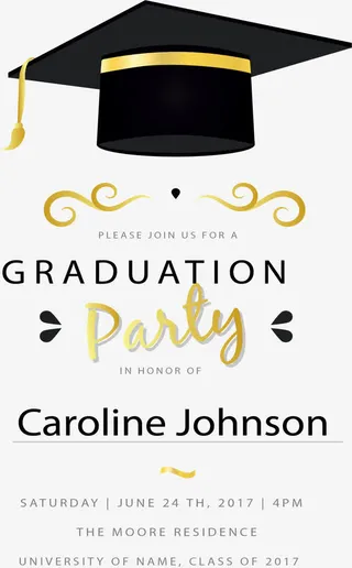 黑色毕业帽子邀请函免抠