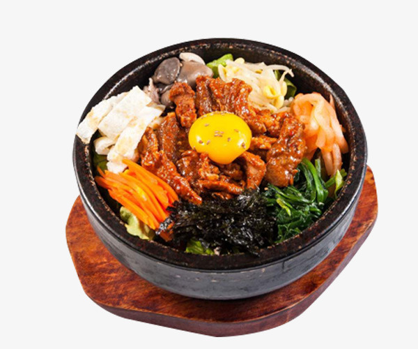 石锅里的泡菜烤肉饭免抠
