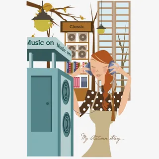 听音乐的女孩矢量免抠