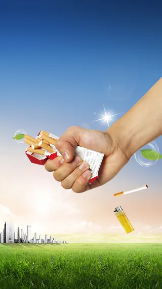 手捏香烟禁烟海报背景素材高清
