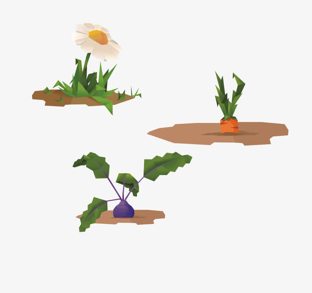 卡通泥土中蔬菜矢量素材免抠