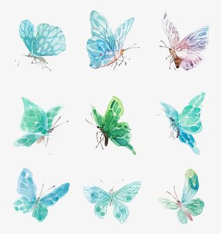一群水墨蝴蝶免抠动植物动物元素
