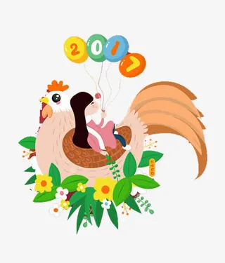手绘扁平化鸡年海报免抠