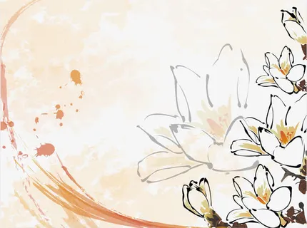 中国风水墨白花书签手绘插画免抠