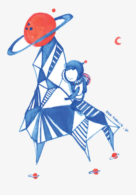 手绘宇航员外星探险免抠