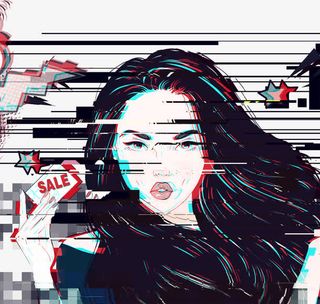 手绘抖音故障风人物插画免抠手绘/卡通卡通元素