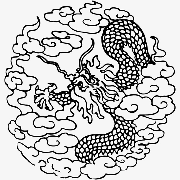 国潮 中国龙  传统图案 圆形标08免抠