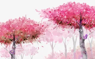 春天桃花树林素材免抠